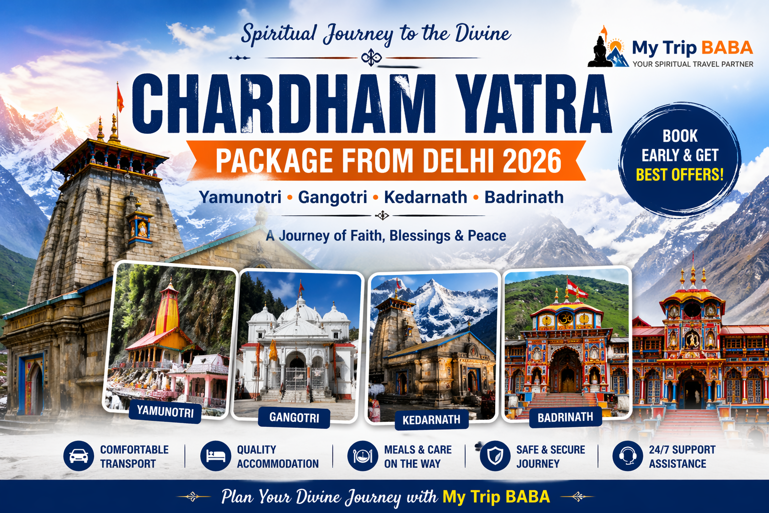 Chardham Yatra Package from Delhi 2026 | Best Tour by My Trip BABA